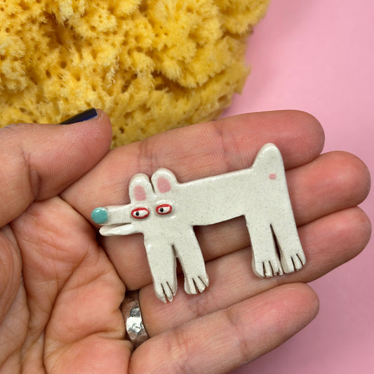 Ceramic brooch "White Dog"