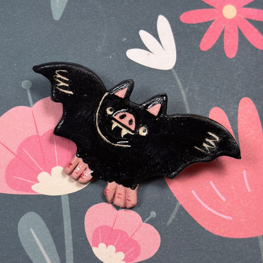 "Bat" Ceramic Brooch